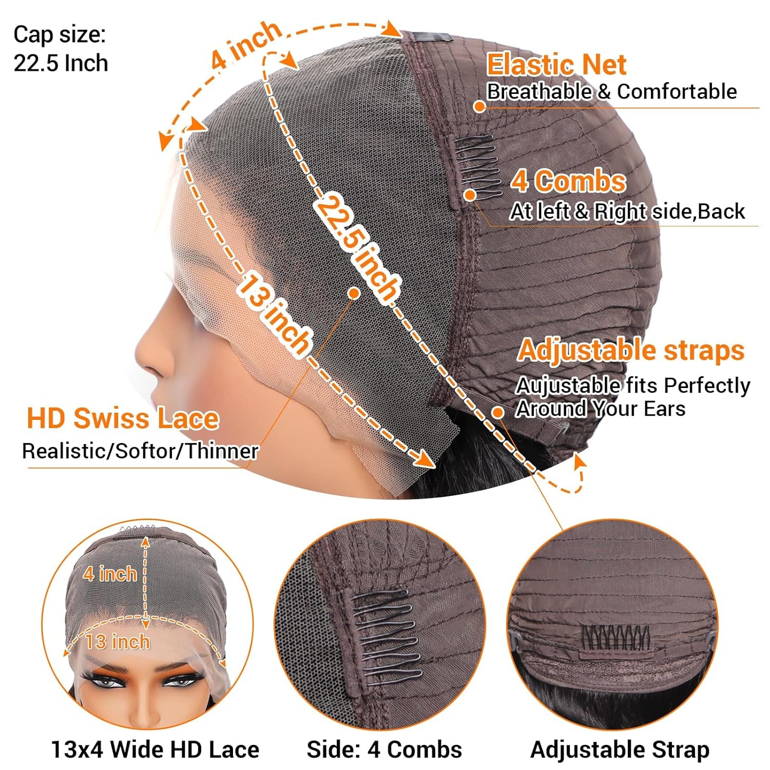 13X4 HD Lace Front Wigs Human Hair 26 Inch Natural Black Body Wave Human Hair Wig 200 Density 12A Glueless Wigs Lace Front Wigs Pre Plucked Glueless Frontal Wig for Women