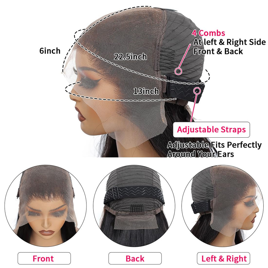 28 Inch Human Hair Wig 13X6 Lace Front Wigs Human Hair 200 Density HD Transparent Straight Lace Front Wigs Pre Plucked Glueless Lace Frontal Wigs Natural Black Color