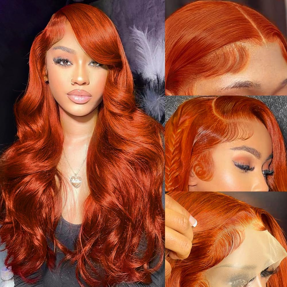 26 Inch Ginger Lace Front Wigs Human Hair Pre Plucked 200% Density Hd Lace Front Wig 13X4 Ginger Orange Body Wave Lace Frontal Wigs Human Hair