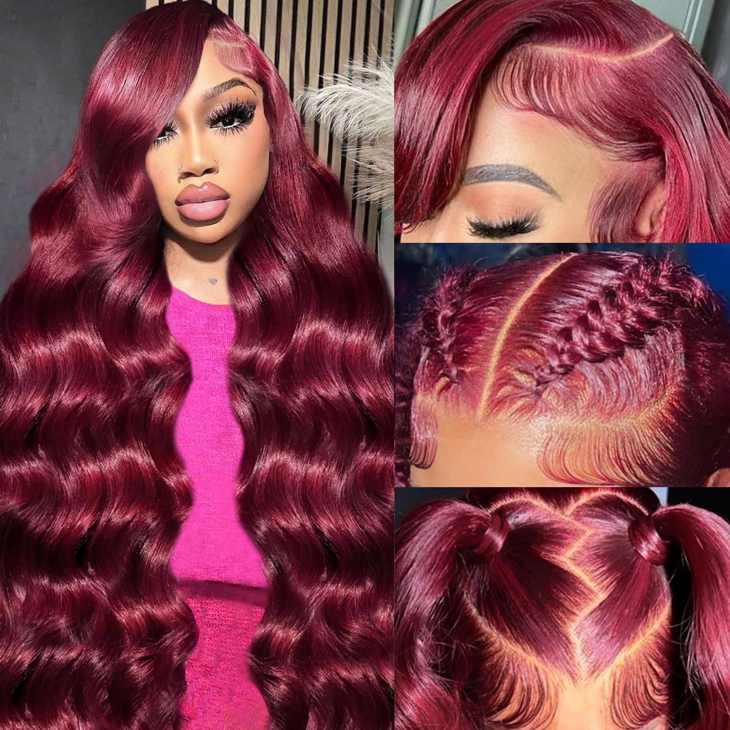 28 Inch 99J Burgundy Lace Front Wigs Human Hair 13X6 HD Transparent Body Wave Lace Front Wigs Pre Plucked 99J Burgundy Red Wine Glueless Human Hair Wigs for Women