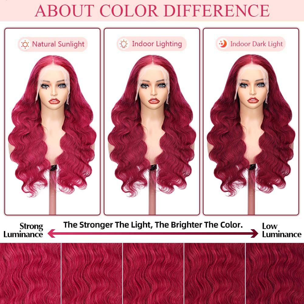 30 Inch 13X6 99J Burgundy Lace Front Wigs Human Hair Body Wave 200 Density HD Transparent Frontal Wigs Pre Plucked Glueless Red Wig for Women 100% Unprocessed Brazilian Remy Virgin Hair