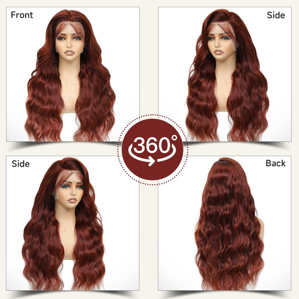 28 Inch Reddish Brown Lace Front Wigs Human Hair Pre Plucked 200 Density Body Wave Lace Frontal Wig Human Hair 13X4 HD Lace Brown Wig with Baby Hair