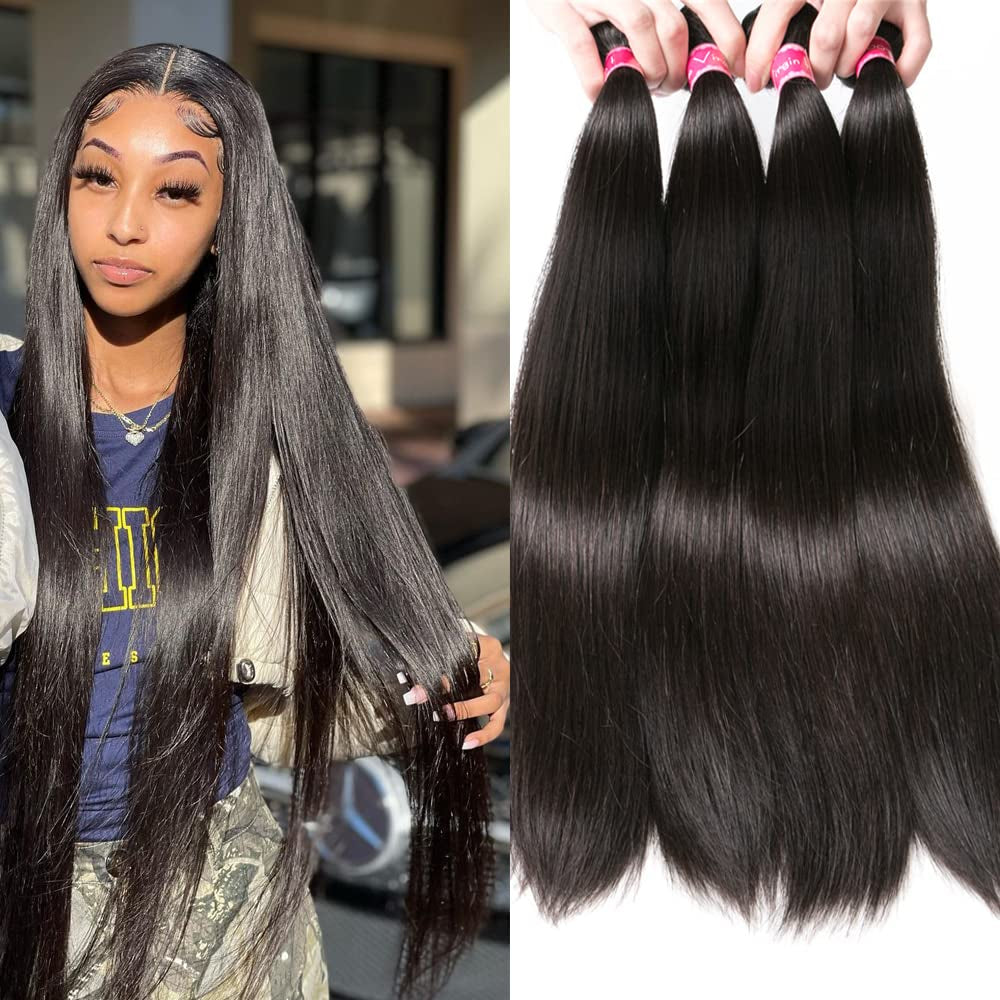 12A Grade Brazilian Virgin Straight Human Hair 4 Bundles (20 22 24 26 Inches) 100% Unprocessed Virgin Human Hair Straight Bundles Natural Color