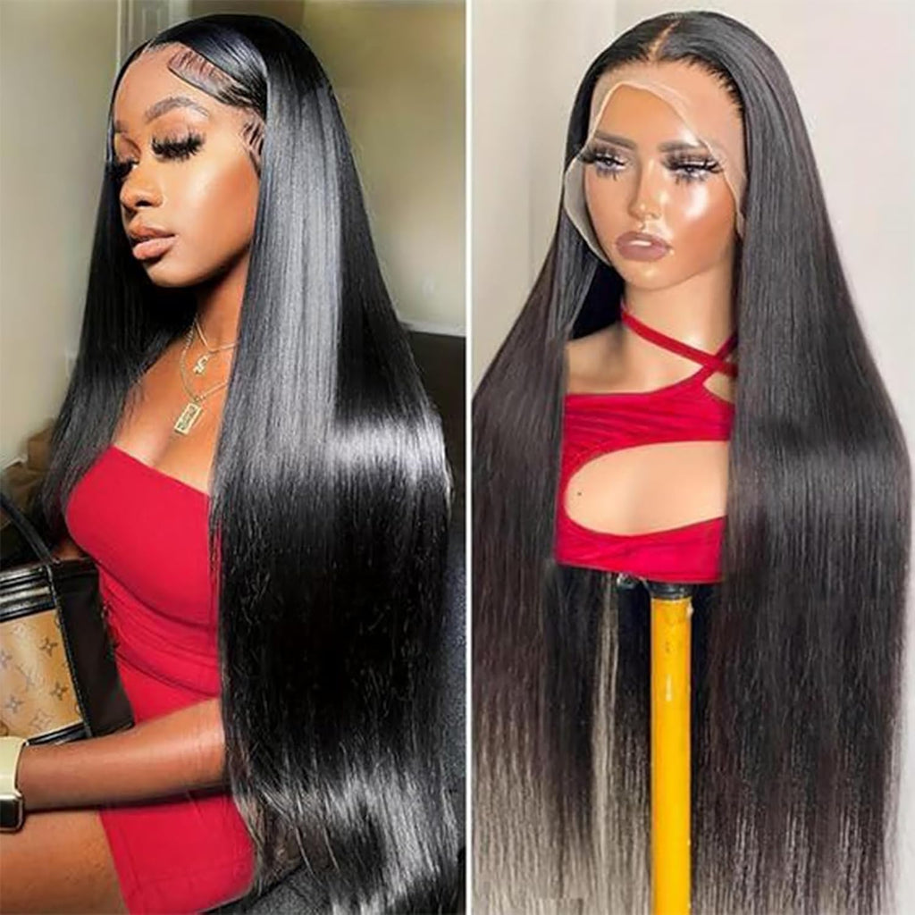 28 Inch Human Hair Wig 13X6 Lace Front Wigs Human Hair 200 Density HD Transparent Straight Lace Front Wigs Pre Plucked Glueless Lace Frontal Wigs Natural Black Color