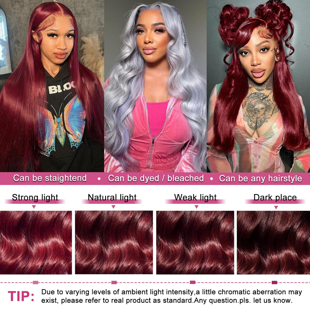 28 Inch 99J Burgundy Lace Front Wigs Human Hair 13X6 HD Transparent Body Wave Lace Front Wigs Pre Plucked 99J Burgundy Red Wine Glueless Human Hair Wigs for Women