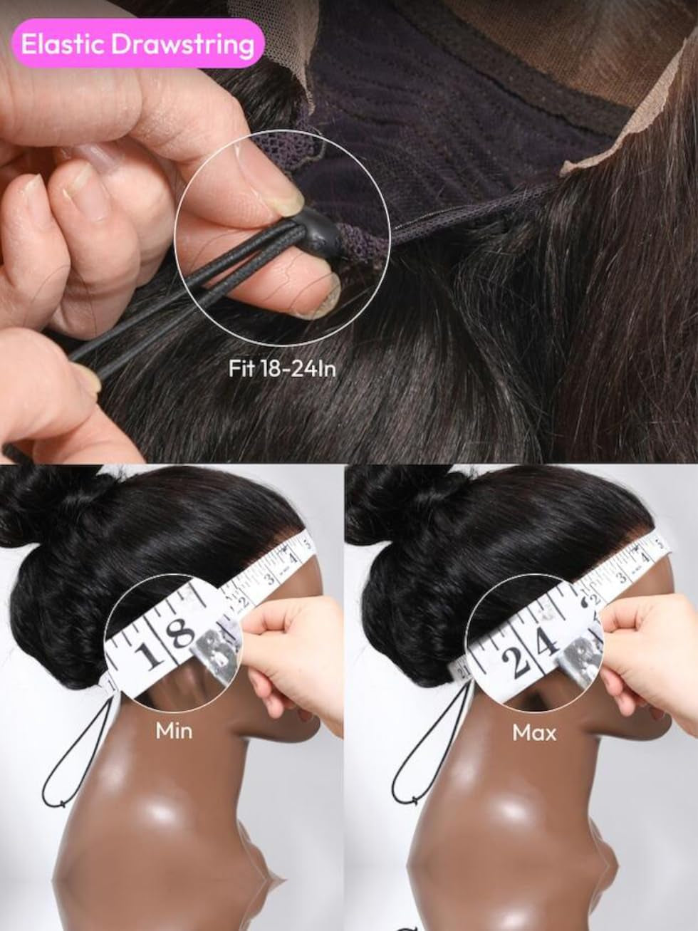 13X4 HD Lace Front Wigs Human Hair with Drawstring Black Layered Straight Glueless Frontal Wig Pre Plucked Pre Cut Bleached Knots Natural Hairline 150% Density 22 Inch