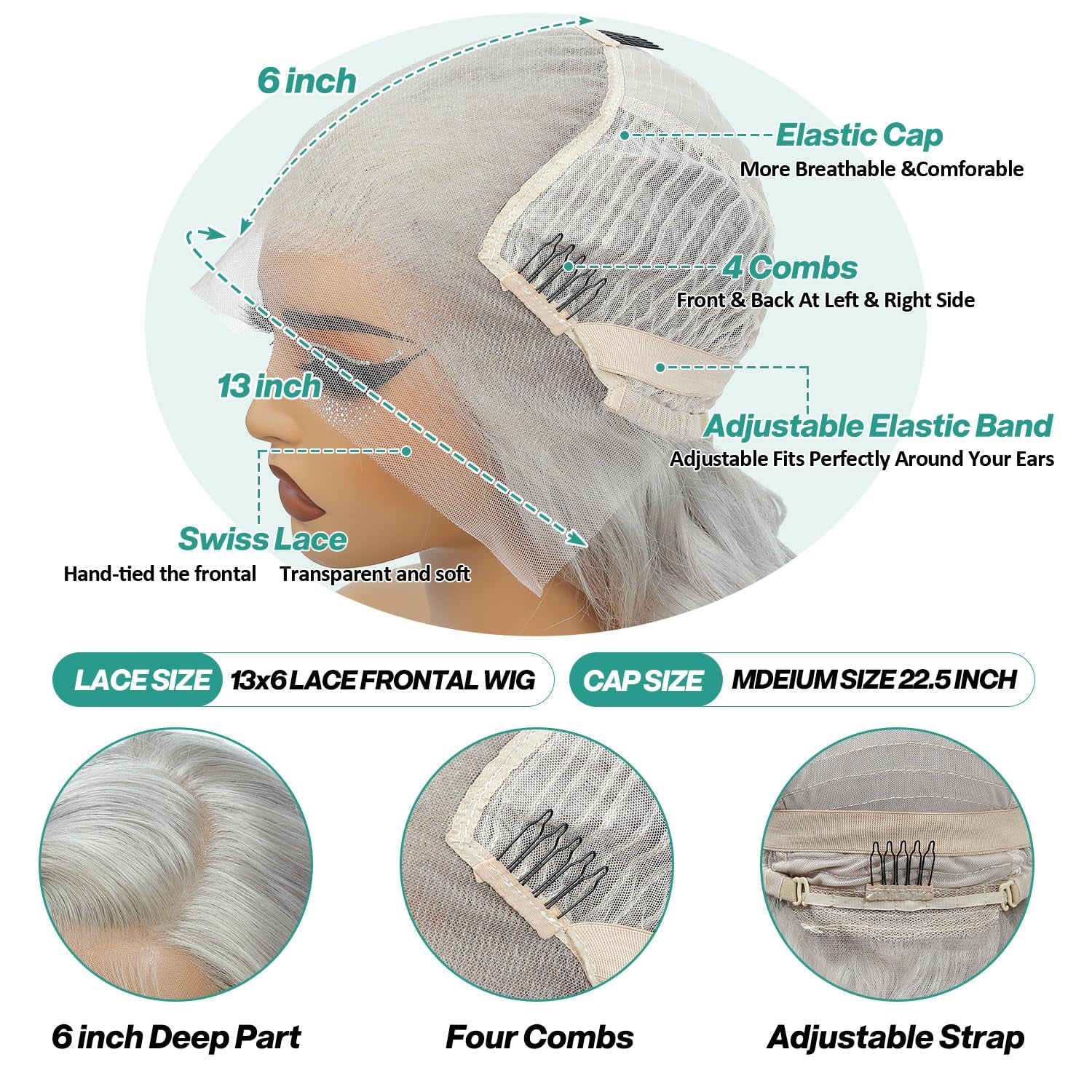 13X6 Grey Lace Front Wigs Human Hair Body Wave Gray Wigs Human Hair Pre Plucked with Baby Hair 200 Density Glueless Brazilian Virgin Grey Lace Frontal Wigs for Women 26 Inch