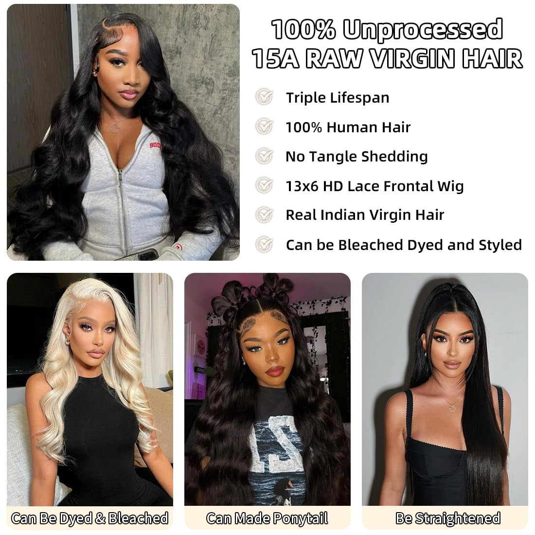 13X6 Body Wave Lace Front Wigs Human Hair Wig 15A Raw 250 Density Indian HD Lace Frontal Human Hair Wigs for Women (28 Inch)
