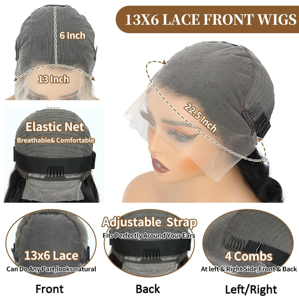 30 Inch Body Wave Lace Front Wigs Human Hair 200 Density 13X6 Hd Transparent Front Wigs Human Hair Pre Plucked Brazilian Virgin Hair Glueless Wigs Body Wave Wigs for Women Natural Black