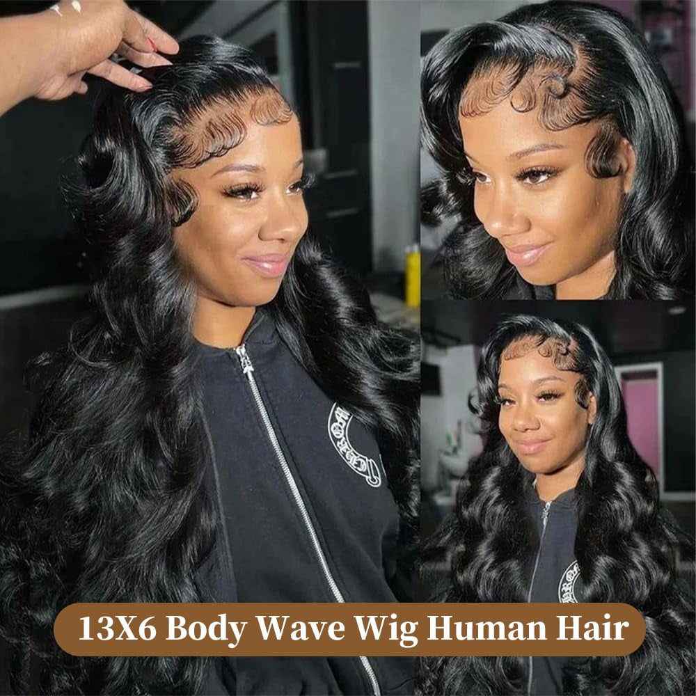 30 Inch Body Wave Lace Front Wigs Human Hair 200 Density 13X6 Hd Transparent Front Wigs Human Hair Pre Plucked Brazilian Virgin Hair Glueless Wigs Body Wave Wigs for Women Natural Black