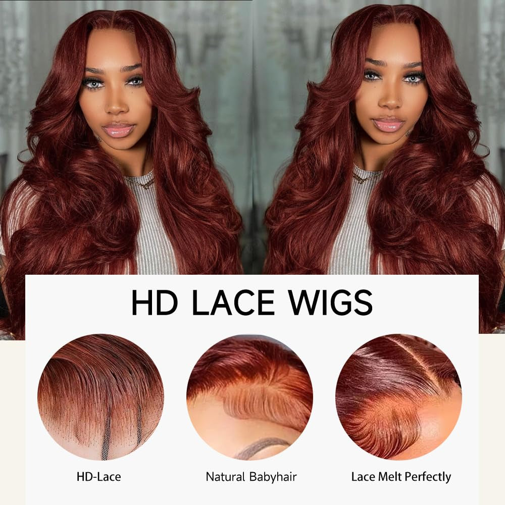 28 Inch Reddish Brown Lace Front Wigs Human Hair Pre Plucked 200 Density Body Wave Lace Frontal Wig Human Hair 13X4 HD Lace Brown Wig with Baby Hair