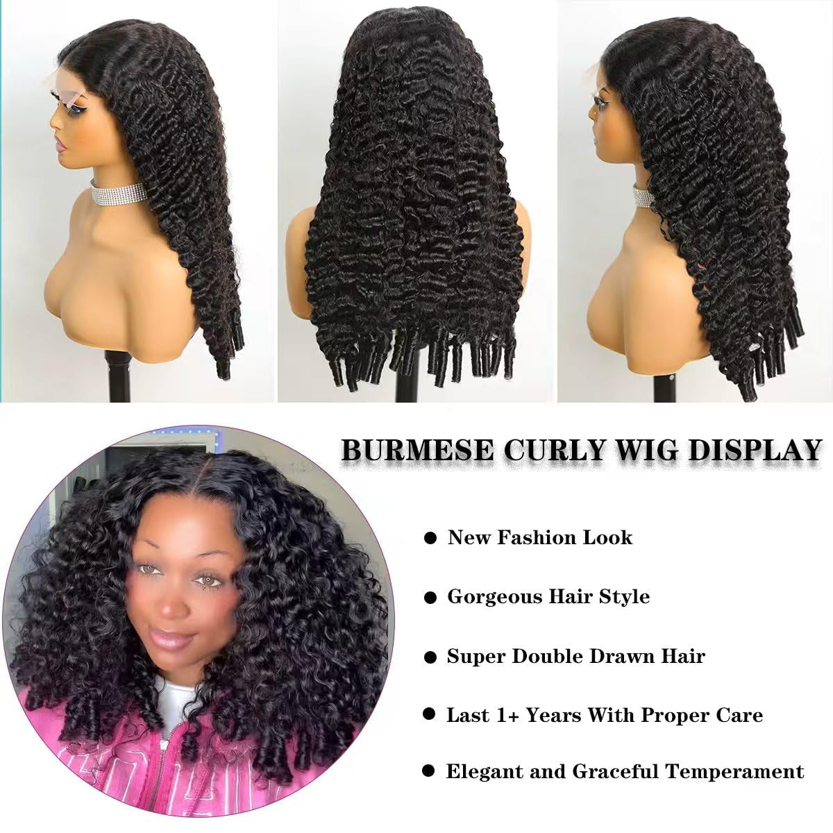 250 Density Burmese Curly Wig Human Hair with Spiral Curls End 12A Virgin Raw 5X5 HD Lace Closure Wigs Human Hair for Women 22 Inch Wear and Go Glueless Wigs Human Hair Pre Plucked Triple Lifespan 3X