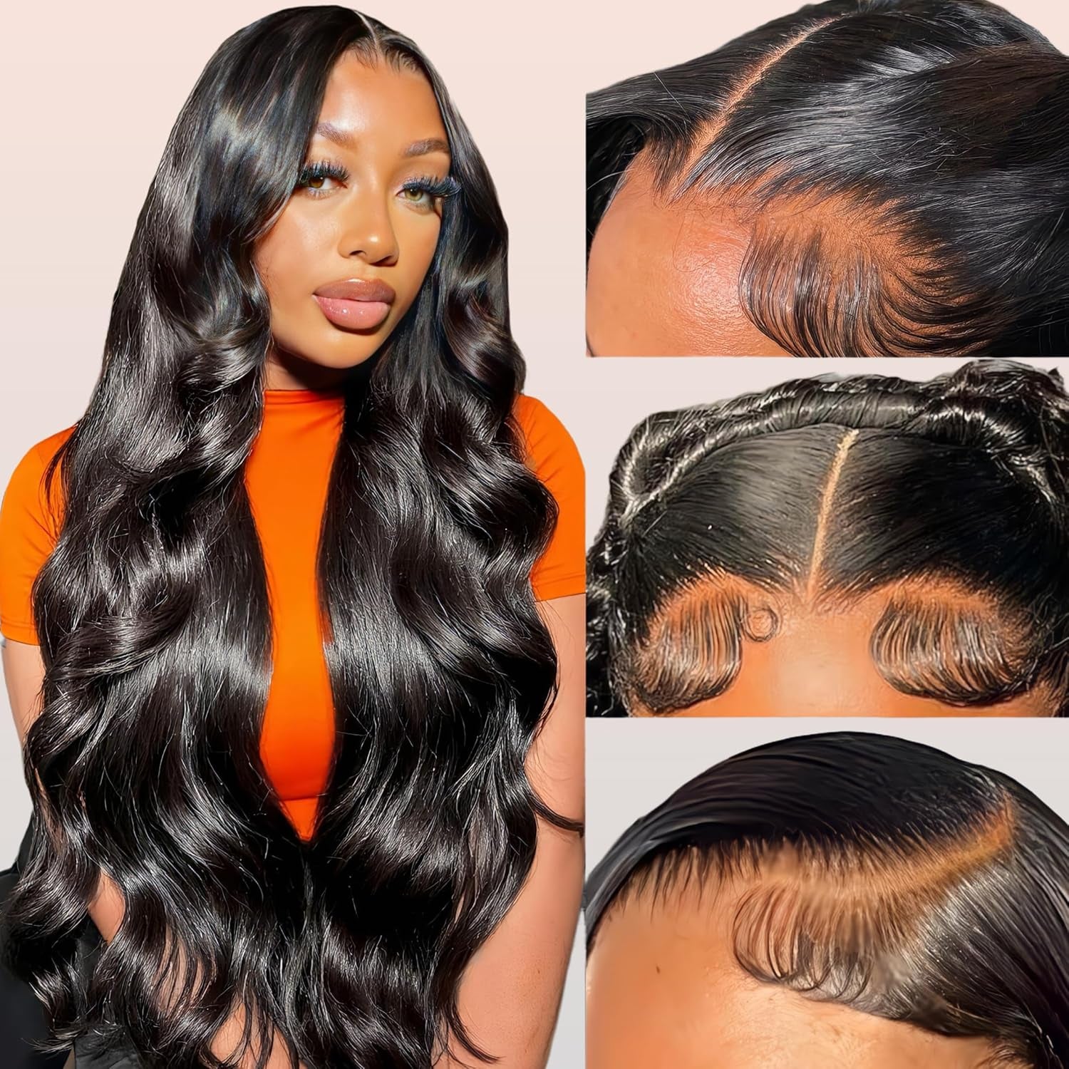 13X4 HD Lace Front Wigs Human Hair 26 Inch Natural Black Body Wave Human Hair Wig 200 Density 12A Glueless Wigs Lace Front Wigs Pre Plucked Glueless Frontal Wig for Women