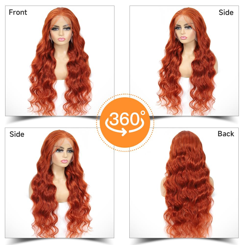 26 Inch Ginger Lace Front Wigs Human Hair Pre Plucked 200% Density Hd Lace Front Wig 13X4 Ginger Orange Body Wave Lace Frontal Wigs Human Hair