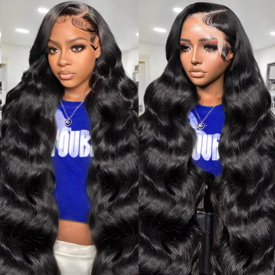 30 Inch Body Wave Lace Front Wigs Human Hair 200 Density 13X6 Hd Transparent Front Wigs Human Hair Pre Plucked Brazilian Virgin Hair Glueless Wigs Body Wave Wigs for Women Natural Black
