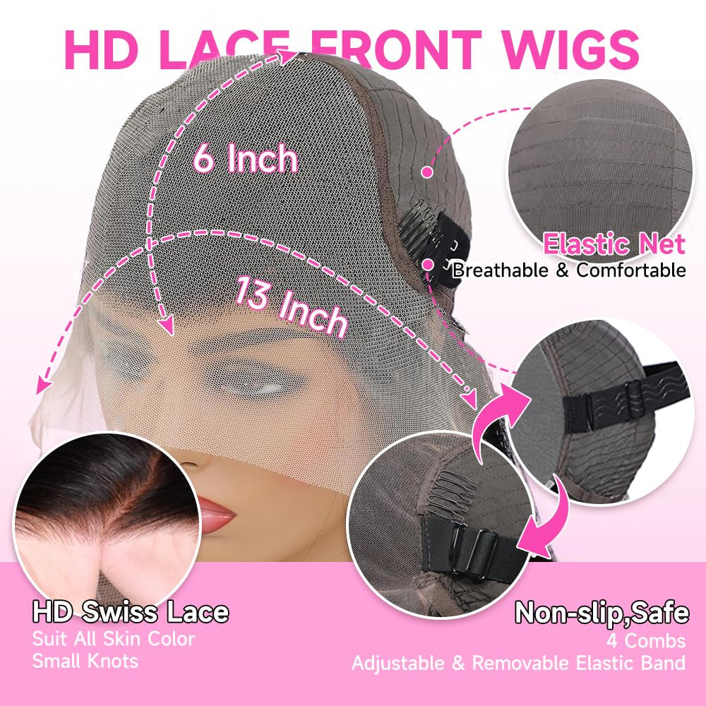 30 Inch 13X6 Lace Front Wigs Human Hair Pre Plucked Real Virgin Human Hair Wig Invisilbe Hairline Tiny Knots 200 Density Body Wave HD Lace Frontal Wigs 3X Longer Lifespan