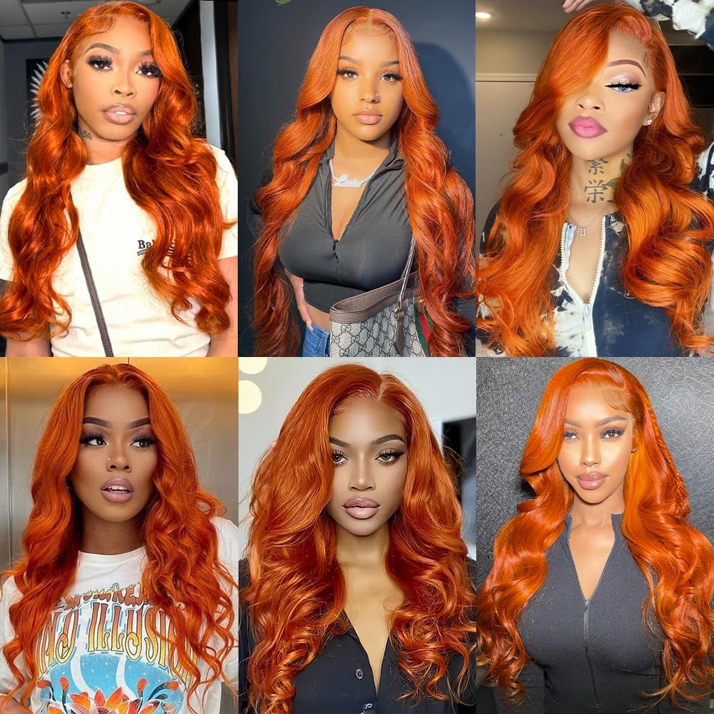 26 Inch Ginger Lace Front Wigs Human Hair Pre Plucked 200% Density Hd Lace Front Wig 13X4 Ginger Orange Body Wave Lace Frontal Wigs Human Hair