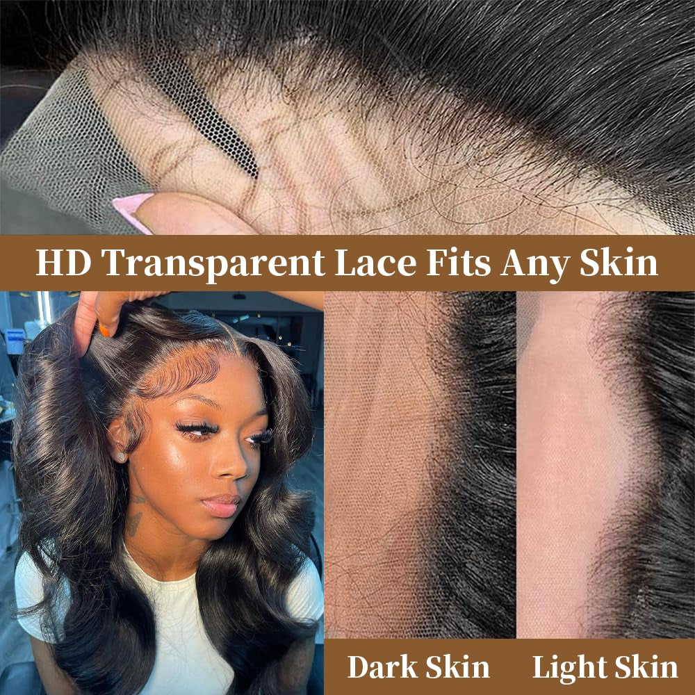 30 Inch Body Wave Lace Front Wigs Human Hair 200 Density 13X6 Hd Transparent Front Wigs Human Hair Pre Plucked Brazilian Virgin Hair Glueless Wigs Body Wave Wigs for Women Natural Black