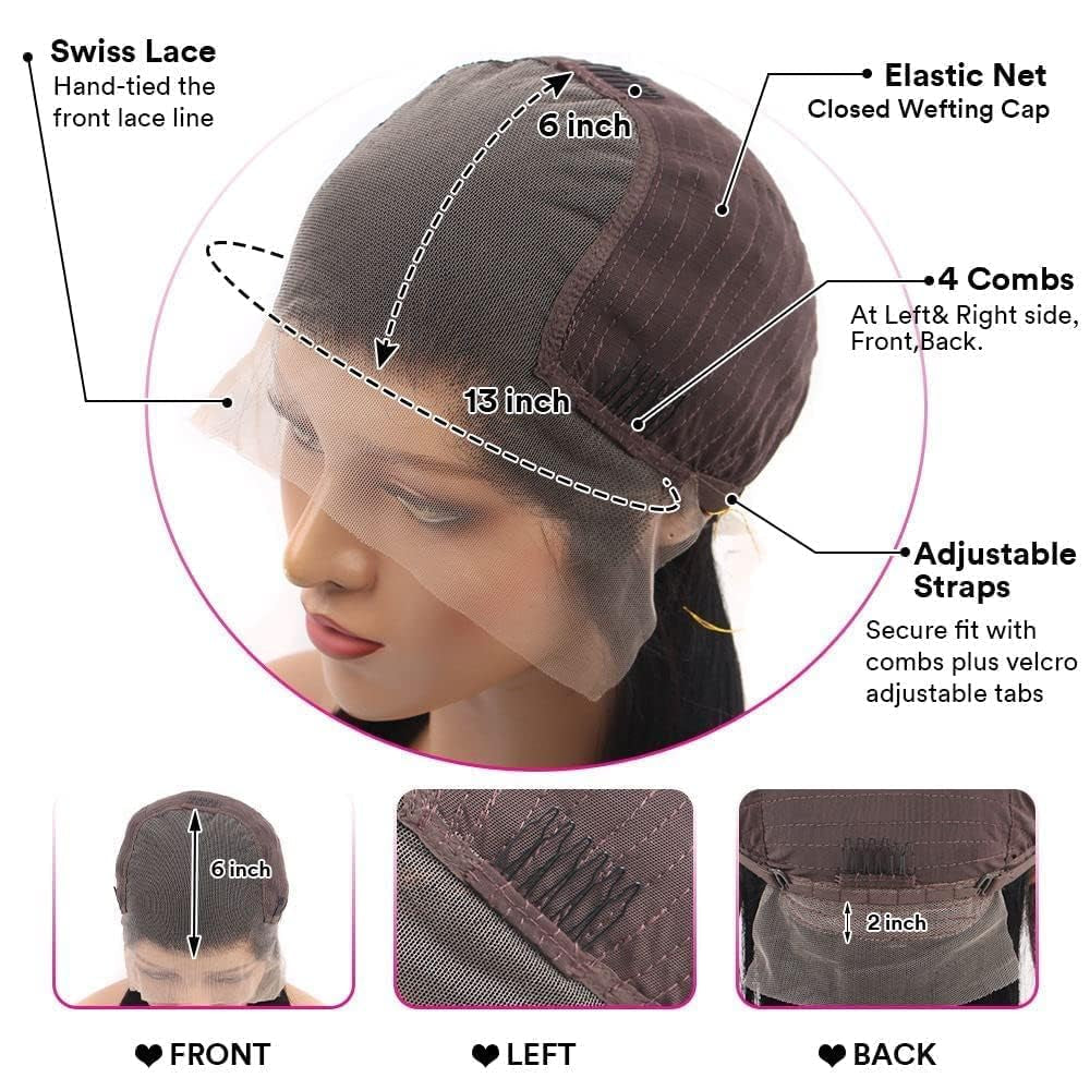 13X6 Chocolate Brown Kinky Straight Human Hair Wig for Women 180% Density HD Transparent Lace Front Wigs Pre Plucked with Babyhair Natural Hairline Yaki Straight Virgin Human Hair Frontal Wigs 28Inch