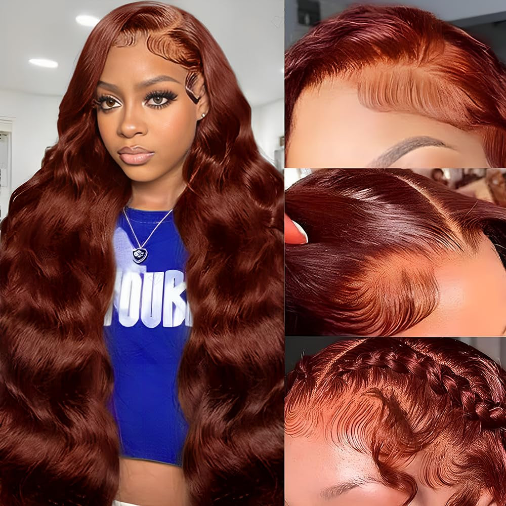 28 Inch Reddish Brown Lace Front Wigs Human Hair Pre Plucked 200 Density Body Wave Lace Frontal Wig Human Hair 13X4 HD Lace Brown Wig with Baby Hair