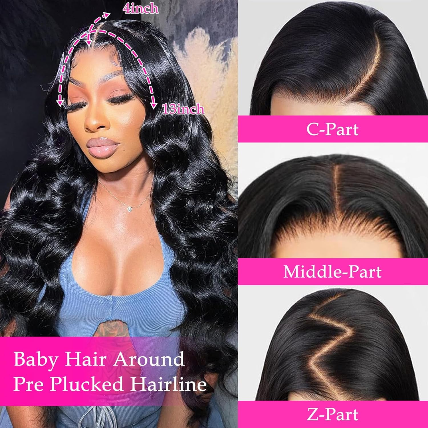 13X4 Lace Front Wigs Human Hair Pre Plucked 30 Inch Body Wave HD Lace Front Wigs Natural Color 180% Density Glueless Wig 100% Virgin Human Hair with Baby Hair for Women