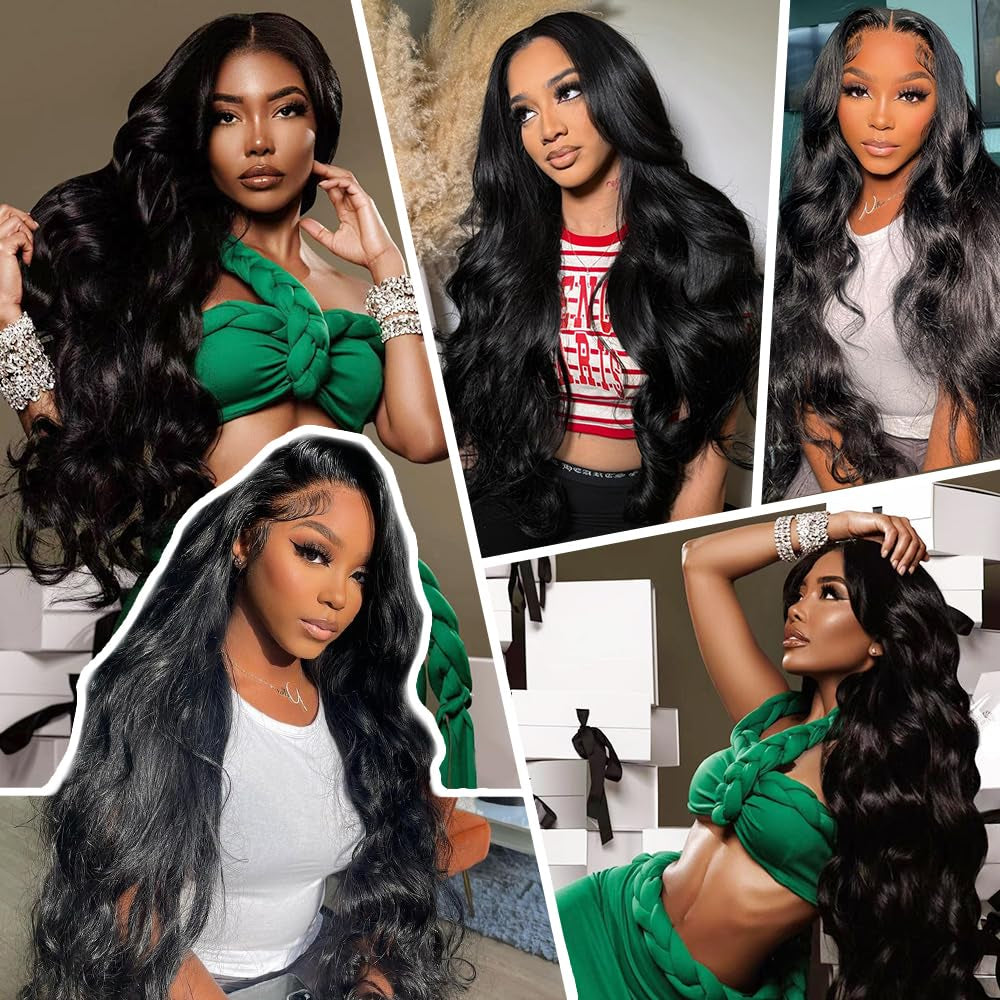 30 Inch Body Wave Lace Front Wigs Human Hair 200 Density 13X6 Hd Transparent Front Wigs Human Hair Pre Plucked Brazilian Virgin Hair Glueless Wigs Body Wave Wigs for Women Natural Black