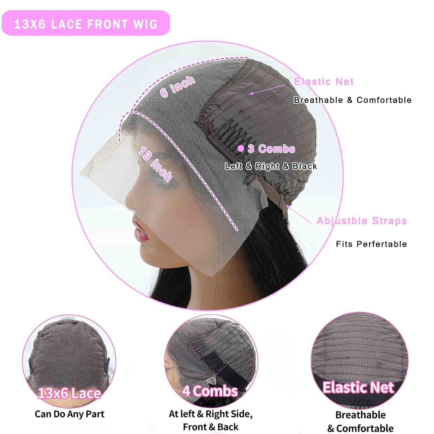 13X6 Body Wave Lace Front Wigs Human Hair Pre Plucked 200% Density HD Transparent Lace Frontal Wigs Human Hair with Baby Hair Natural Black 34 Inch