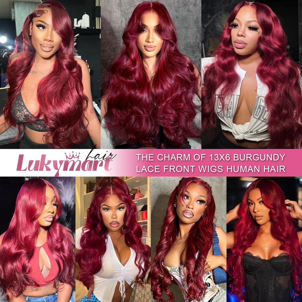 28 Inch 99J Burgundy Lace Front Wigs Human Hair 13X6 HD Transparent Body Wave Lace Front Wigs Pre Plucked 99J Burgundy Red Wine Glueless Human Hair Wigs for Women