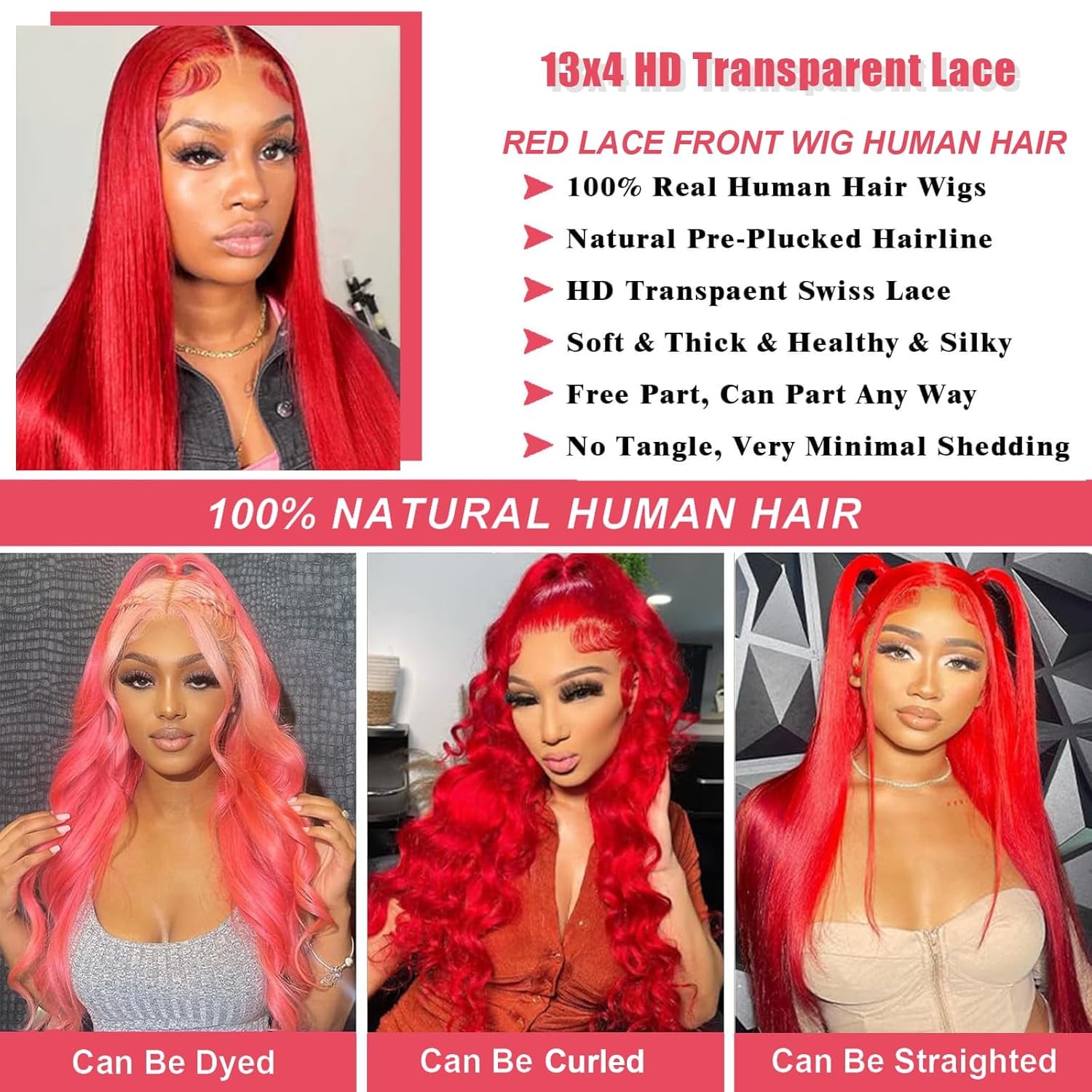 30 Inch Red Lace Front Wigs Human Hair Burgundy Red 13X4 HD Transparent Lace Straight Wig Human Hair for Black Women 180% Density Wear and Go Glueless Wig Human Hair Pre Plucked with Baby Hair