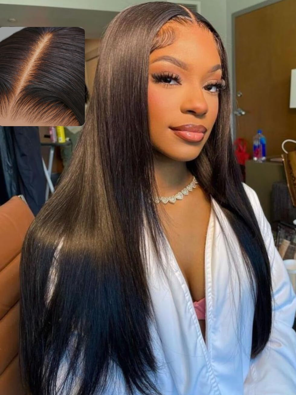 13X4 HD Lace Front Wigs Human Hair with Drawstring Black Layered Straight Glueless Frontal Wig Pre Plucked Pre Cut Bleached Knots Natural Hairline 150% Density 22 Inch