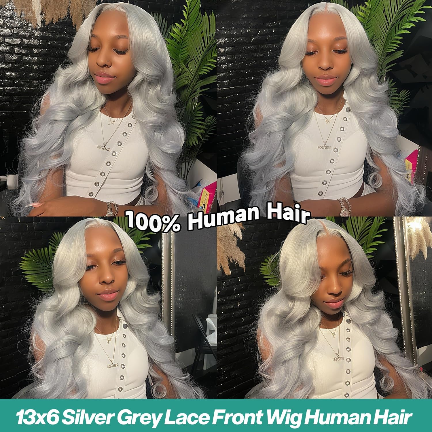 13X6 Grey Lace Front Wigs Human Hair Body Wave Gray Wigs Human Hair Pre Plucked with Baby Hair 200 Density Glueless Brazilian Virgin Grey Lace Frontal Wigs for Women 26 Inch
