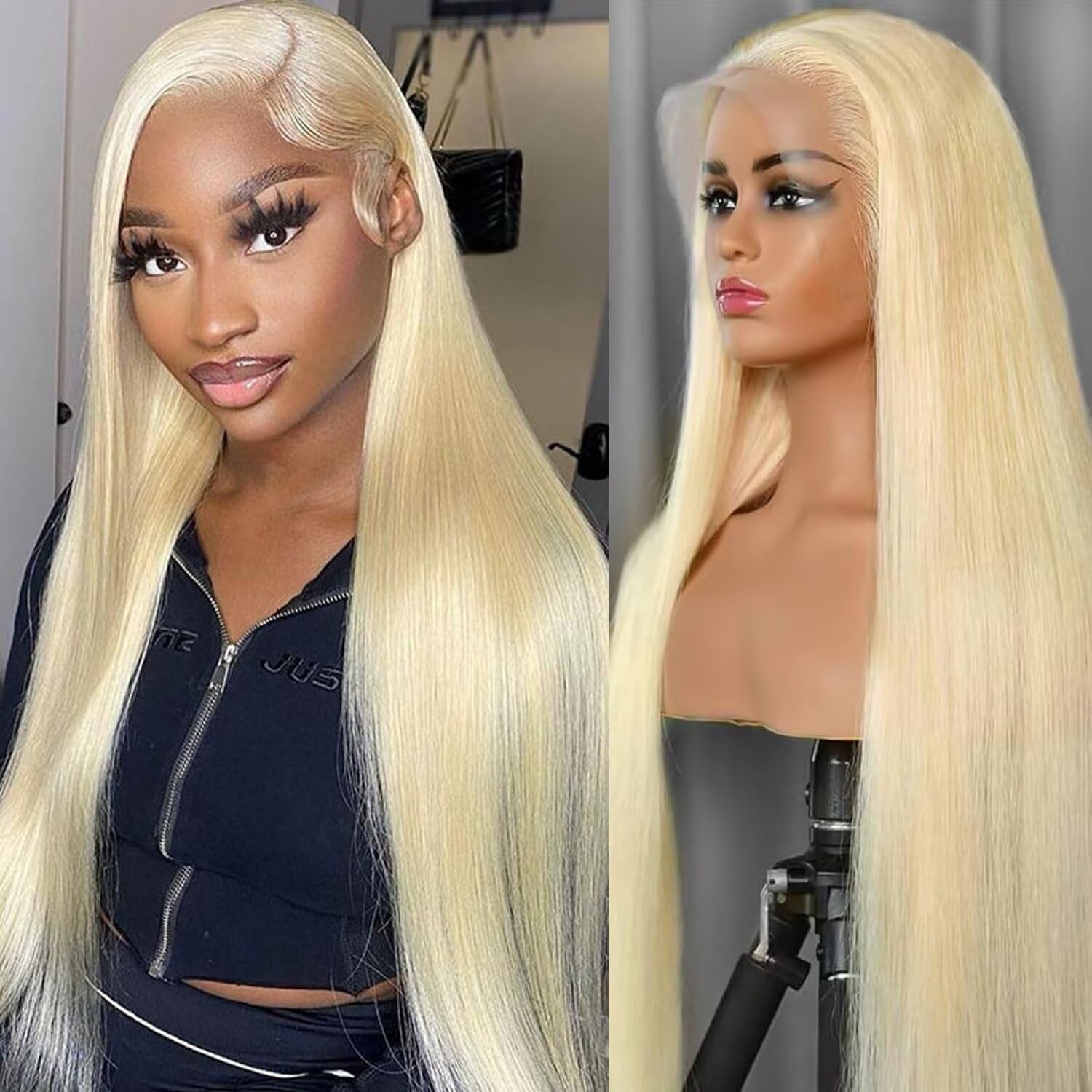 613 13X6 Lace Front Wig Human Hair 24 Inches 200% Density Blonde Straight HD Transparent Lace Frontal Human Hair Wigs Pre Plucked for Women