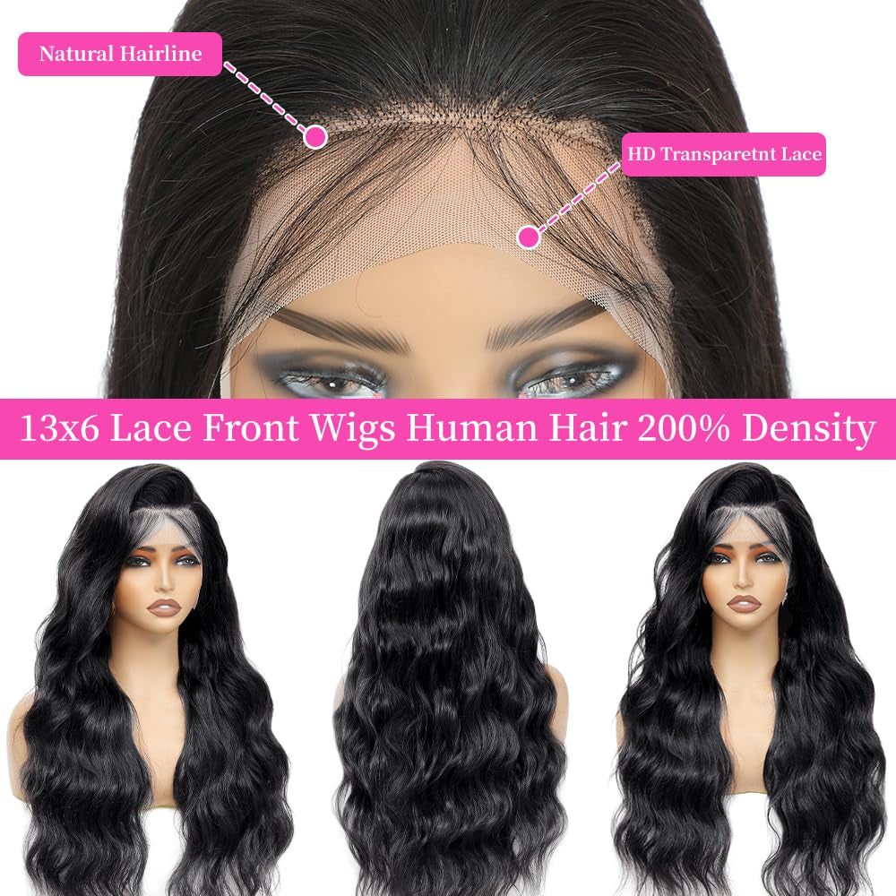 30 Inch 13X6 Lace Front Wigs Human Hair Pre Plucked Real Virgin Human Hair Wig Invisilbe Hairline Tiny Knots 200 Density Body Wave HD Lace Frontal Wigs 3X Longer Lifespan