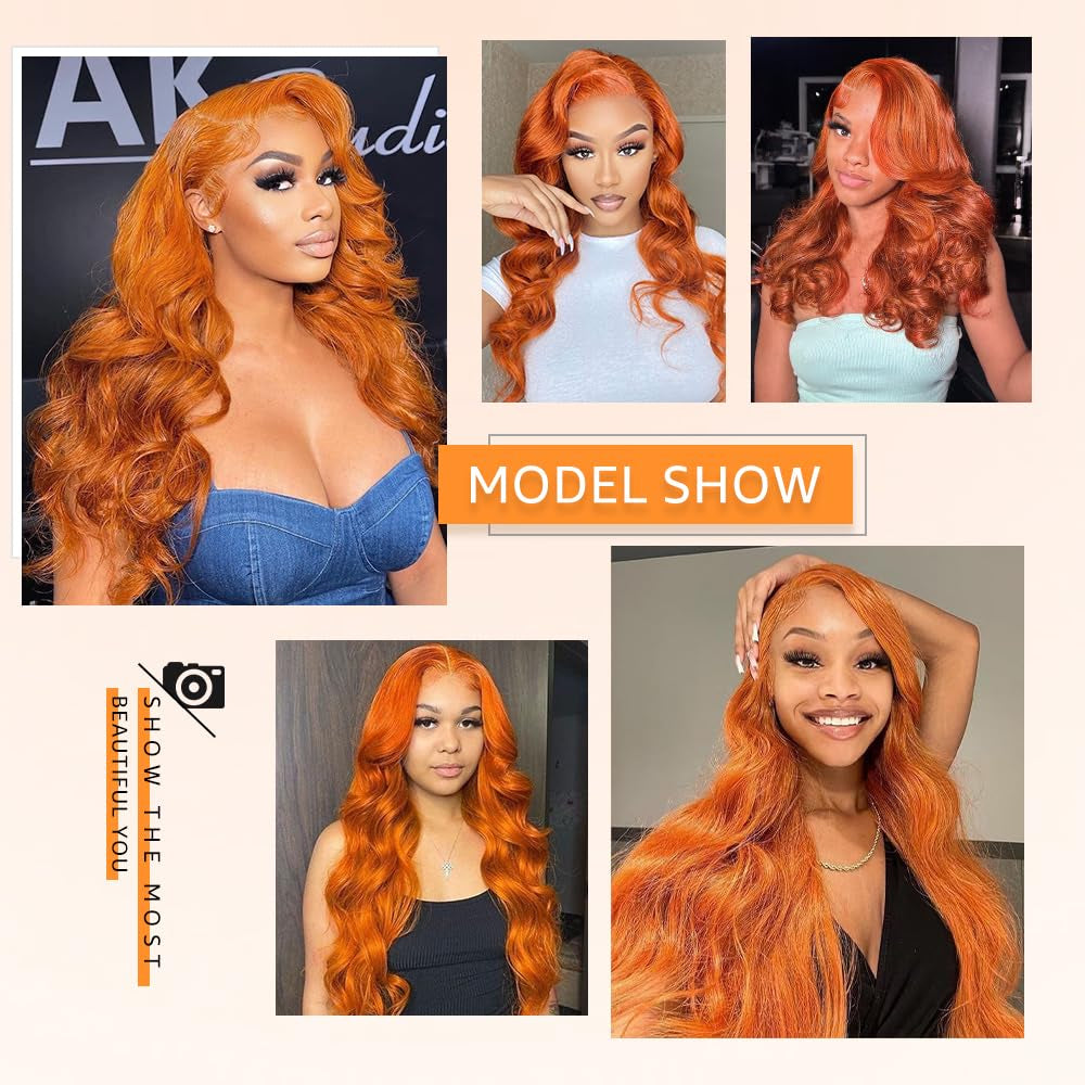 26 Inch Ginger Lace Front Wigs Human Hair Pre Plucked 200% Density Hd Lace Front Wig 13X4 Ginger Orange Body Wave Lace Frontal Wigs Human Hair