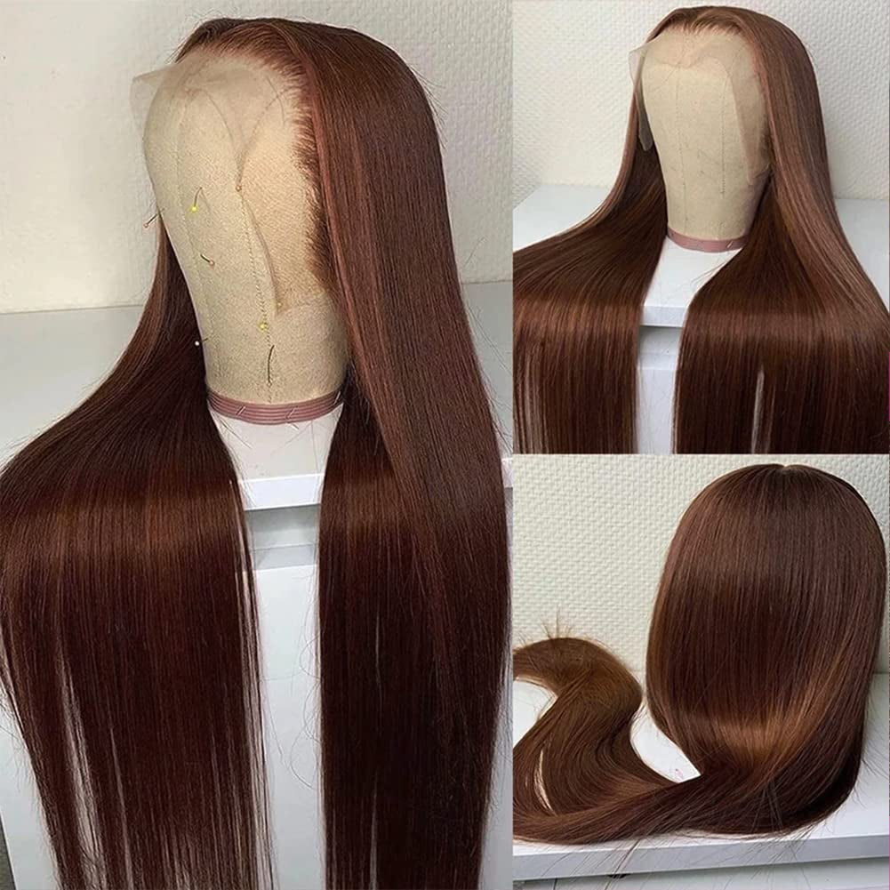 13X4 Chocolate Brown Lace Front Wigs Human Hair 180 Density Straight Lace Frontal Human Hair Wig Pre Plucked Hairline 4# Brown Wig 26 Inch