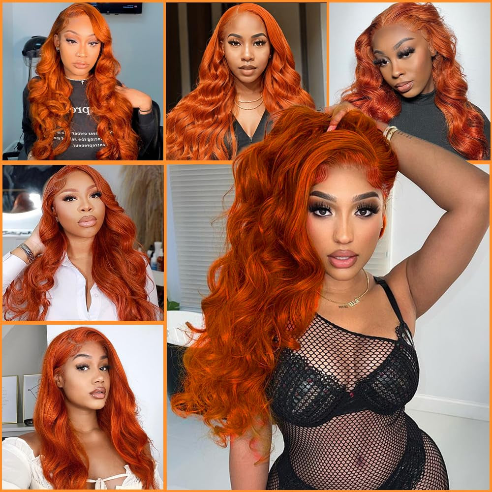 26 Inch Ginger Lace Front Wigs Human Hair Pre Plucked 200% Density Hd Lace Front Wig 13X4 Ginger Orange Body Wave Lace Frontal Wigs Human Hair