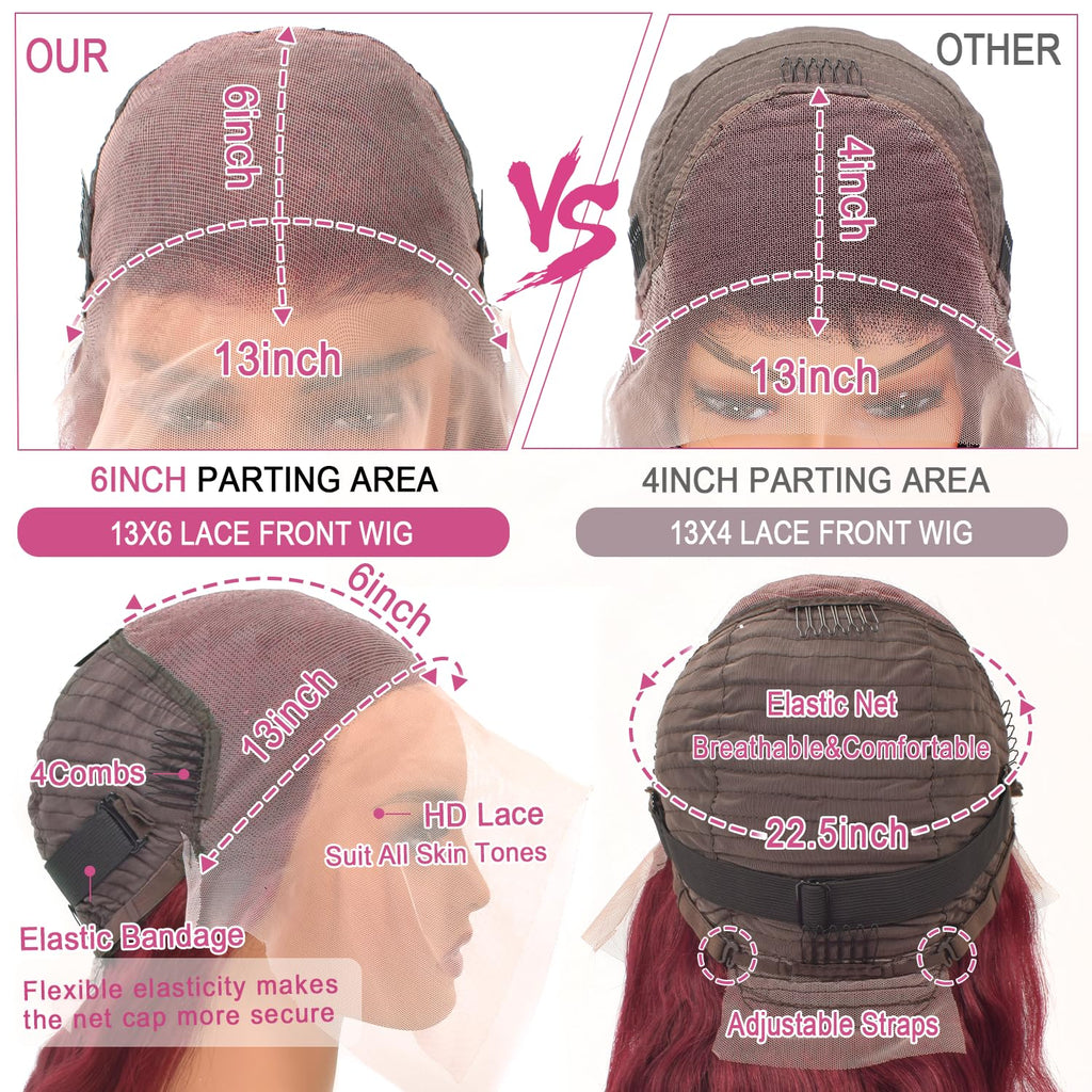 28 Inch 99J Burgundy Lace Front Wigs Human Hair 13X6 HD Transparent Body Wave Lace Front Wigs Pre Plucked 99J Burgundy Red Wine Glueless Human Hair Wigs for Women