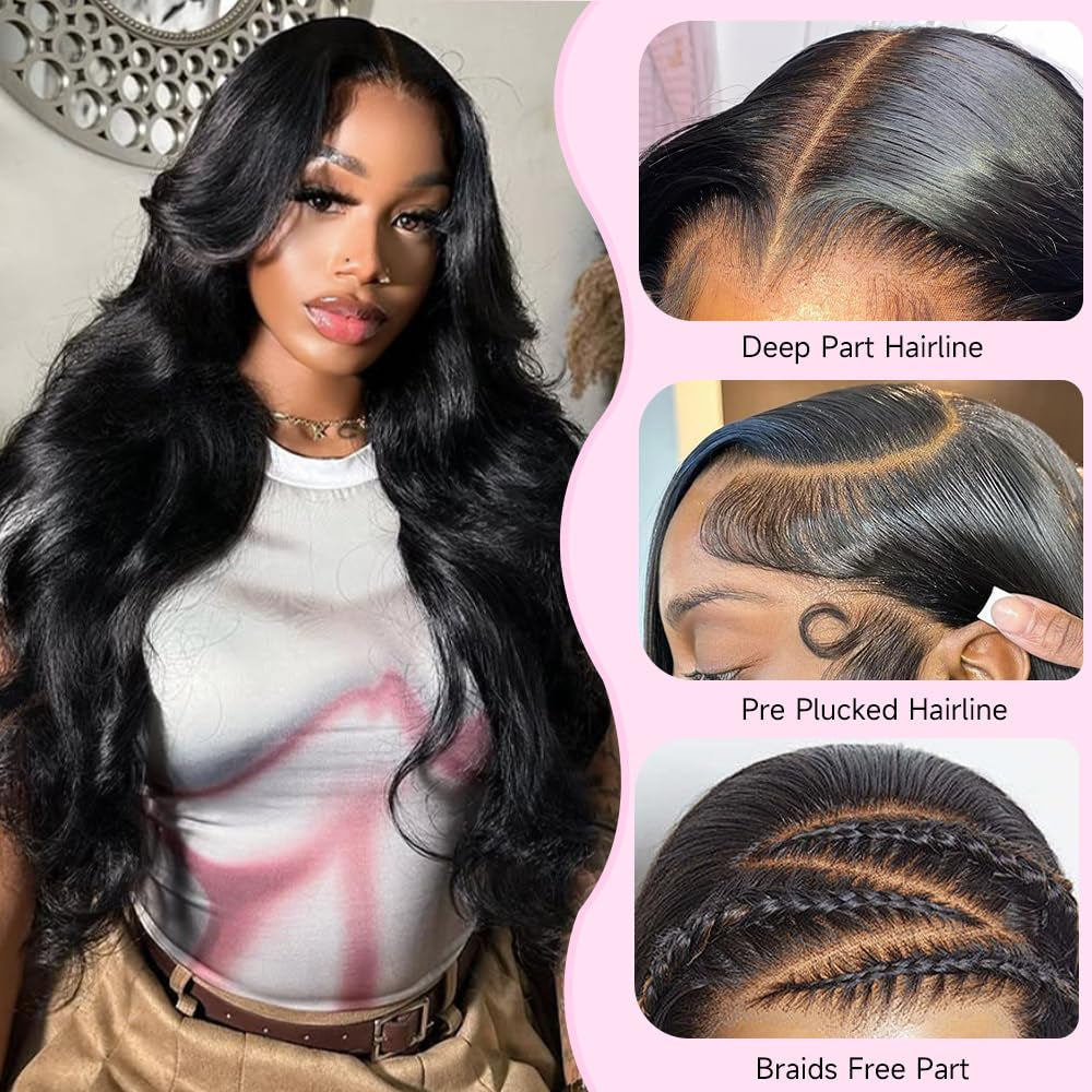30 Inch 13X6 Lace Front Wigs Human Hair Pre Plucked Real Virgin Human Hair Wig Invisilbe Hairline Tiny Knots 200 Density Body Wave HD Lace Frontal Wigs 3X Longer Lifespan