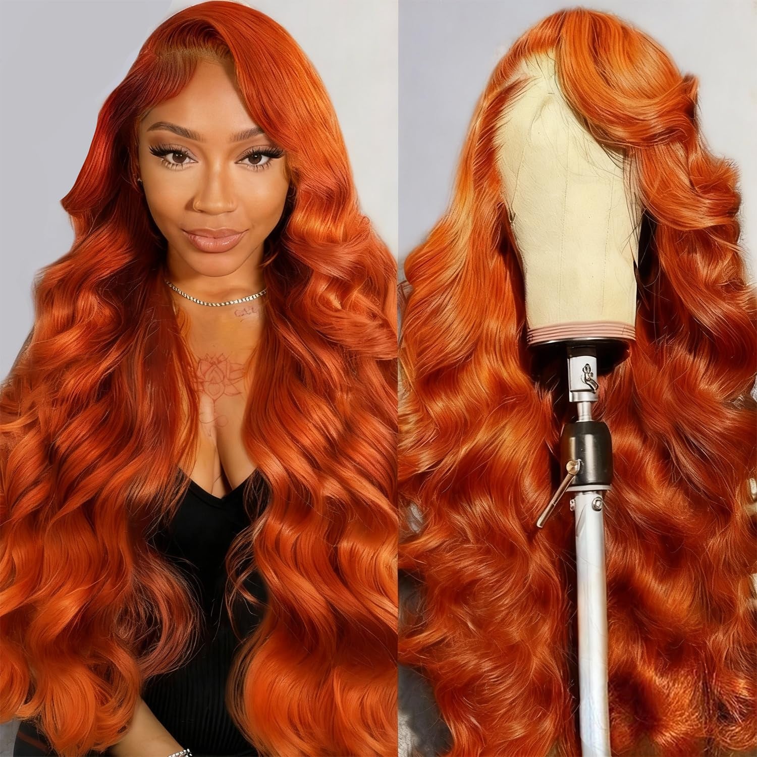 30 Inch Ginger Wig Human Hair 200% Density 13X6 Ginger Orange Body Wave Lace Front Wigs Human Hair 12A Glueless Wig Pre Plucked Bleach Knots 350 Colored HD Transparent Lace Frontal Wigs for Women