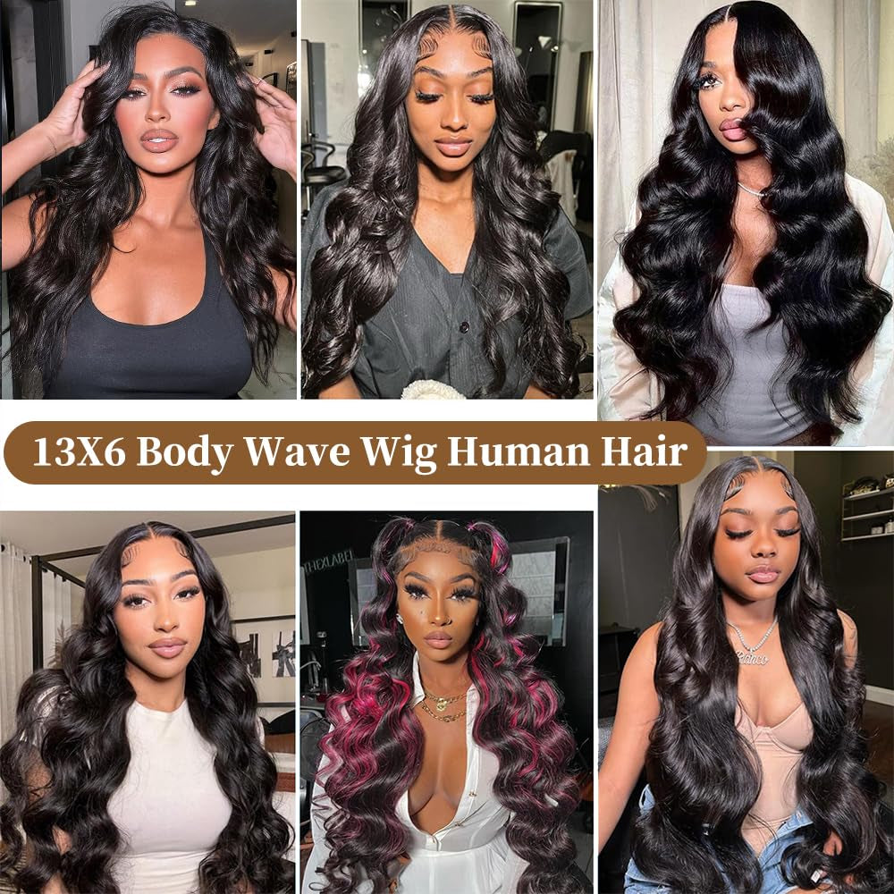 30 Inch Body Wave Lace Front Wigs Human Hair 200 Density 13X6 Hd Transparent Front Wigs Human Hair Pre Plucked Brazilian Virgin Hair Glueless Wigs Body Wave Wigs for Women Natural Black