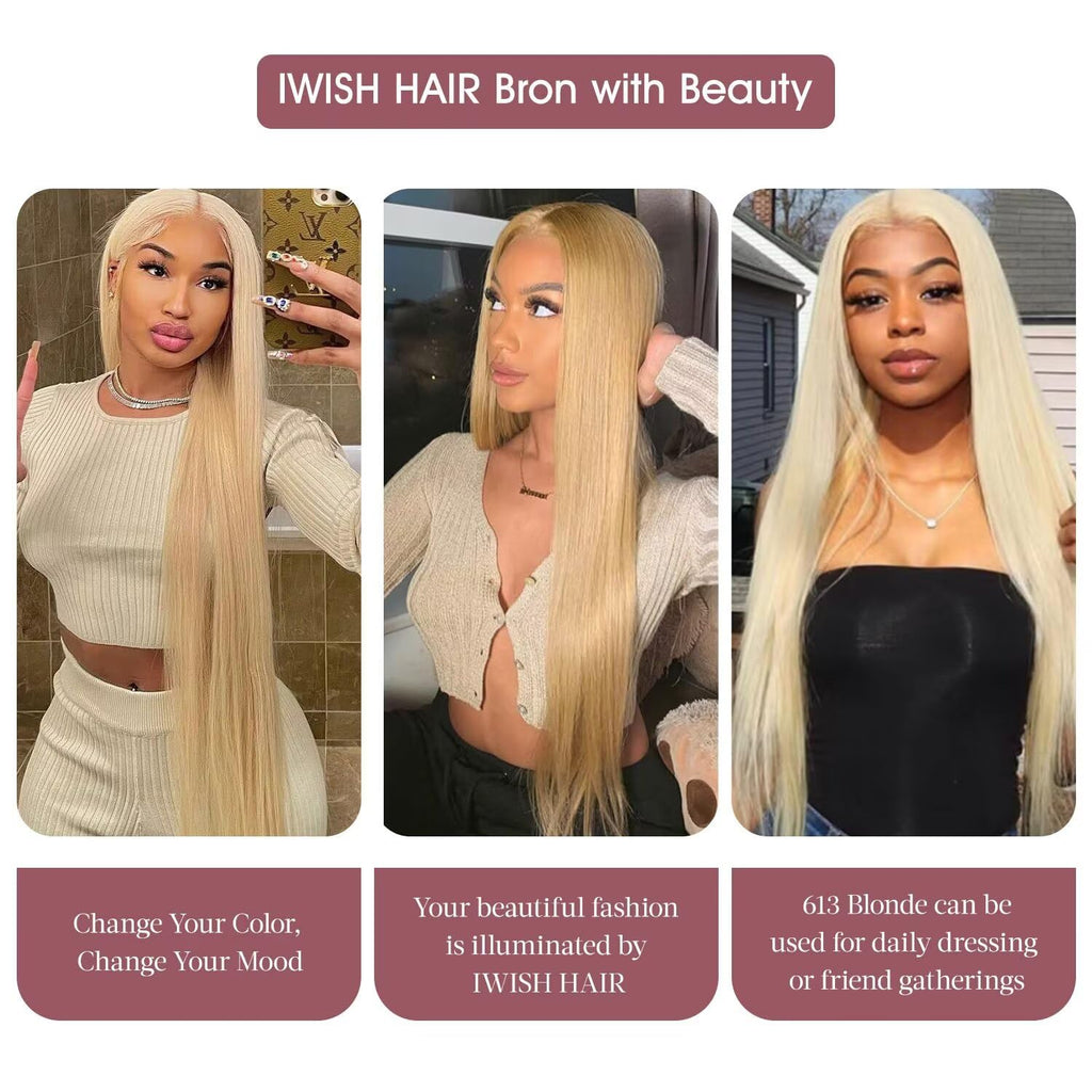 613 13X6 Lace Front Wig Human Hair 24 Inches 200% Density Blonde Straight HD Transparent Lace Frontal Human Hair Wigs Pre Plucked for Women
