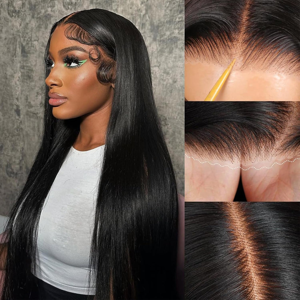 28 Inch Human Hair Wig 13X6 Lace Front Wigs Human Hair 200 Density HD Transparent Straight Lace Front Wigs Pre Plucked Glueless Lace Frontal Wigs Natural Black Color