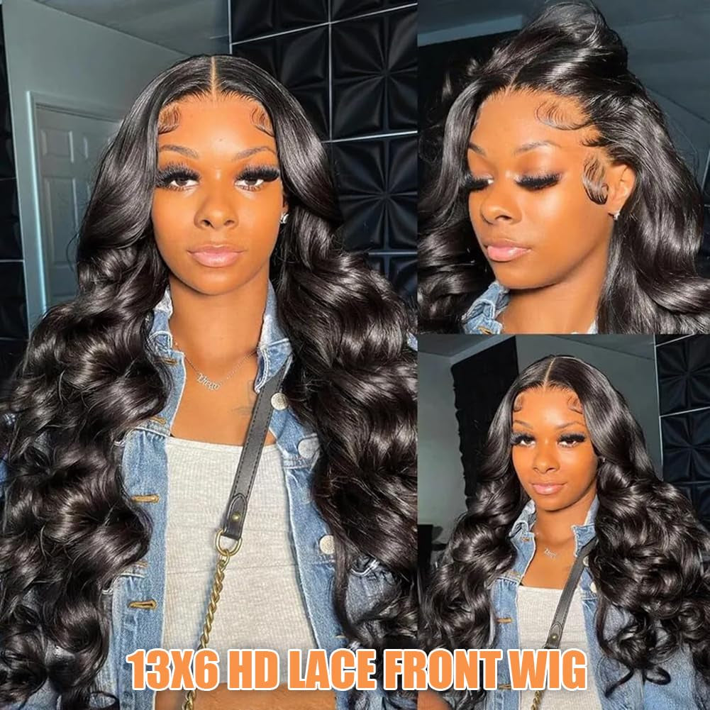 30 Inch Body Wave Lace Front Wigs Human Hair 13X6 Hd Lace Front Wigs Human Hair Pre Plucked 200 Density Natural Color Brazilian Virgin Hair Glueless Frontal Wigs for Women
