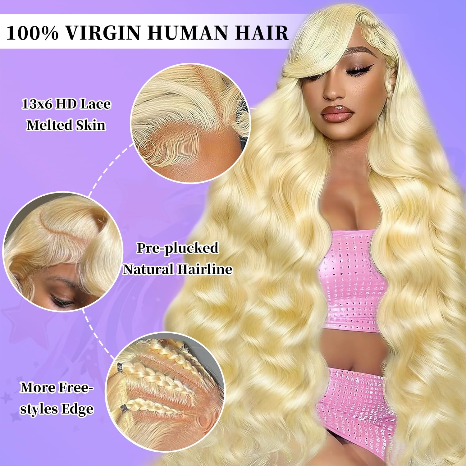 30 Inch 613 13X6 Lace Front Wig Human Hair 200 Density Blonde Body Wave Lace Front Wigs Human Hair Pre Plucked 613 HD Lace Frontal Wig 13X6 Blonde Glueless Wigs Human Hair for Women