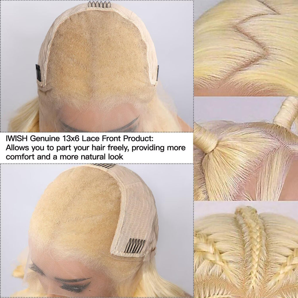 613 13X6 Lace Front Wig Human Hair 24 Inches 200% Density Blonde Straight HD Transparent Lace Frontal Human Hair Wigs Pre Plucked for Women