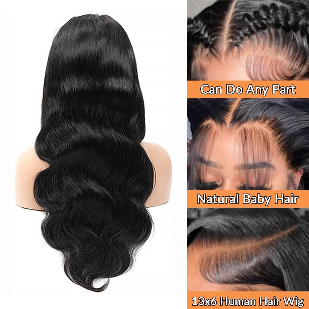 30 Inch Body Wave Lace Front Wigs Human Hair 13X6 Hd Lace Front Wigs Human Hair Pre Plucked 200 Density Natural Color Brazilian Virgin Hair Glueless Frontal Wigs for Women