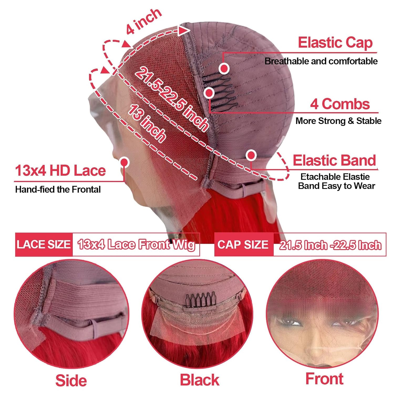 30 Inch Red Lace Front Wigs Human Hair Burgundy Red 13X4 HD Transparent Lace Straight Wig Human Hair for Black Women 180% Density Wear and Go Glueless Wig Human Hair Pre Plucked with Baby Hair