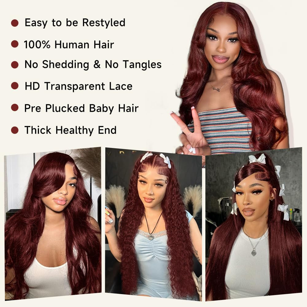 28 Inch Reddish Brown Lace Front Wigs Human Hair Pre Plucked 200 Density Body Wave Lace Frontal Wig Human Hair 13X4 HD Lace Brown Wig with Baby Hair
