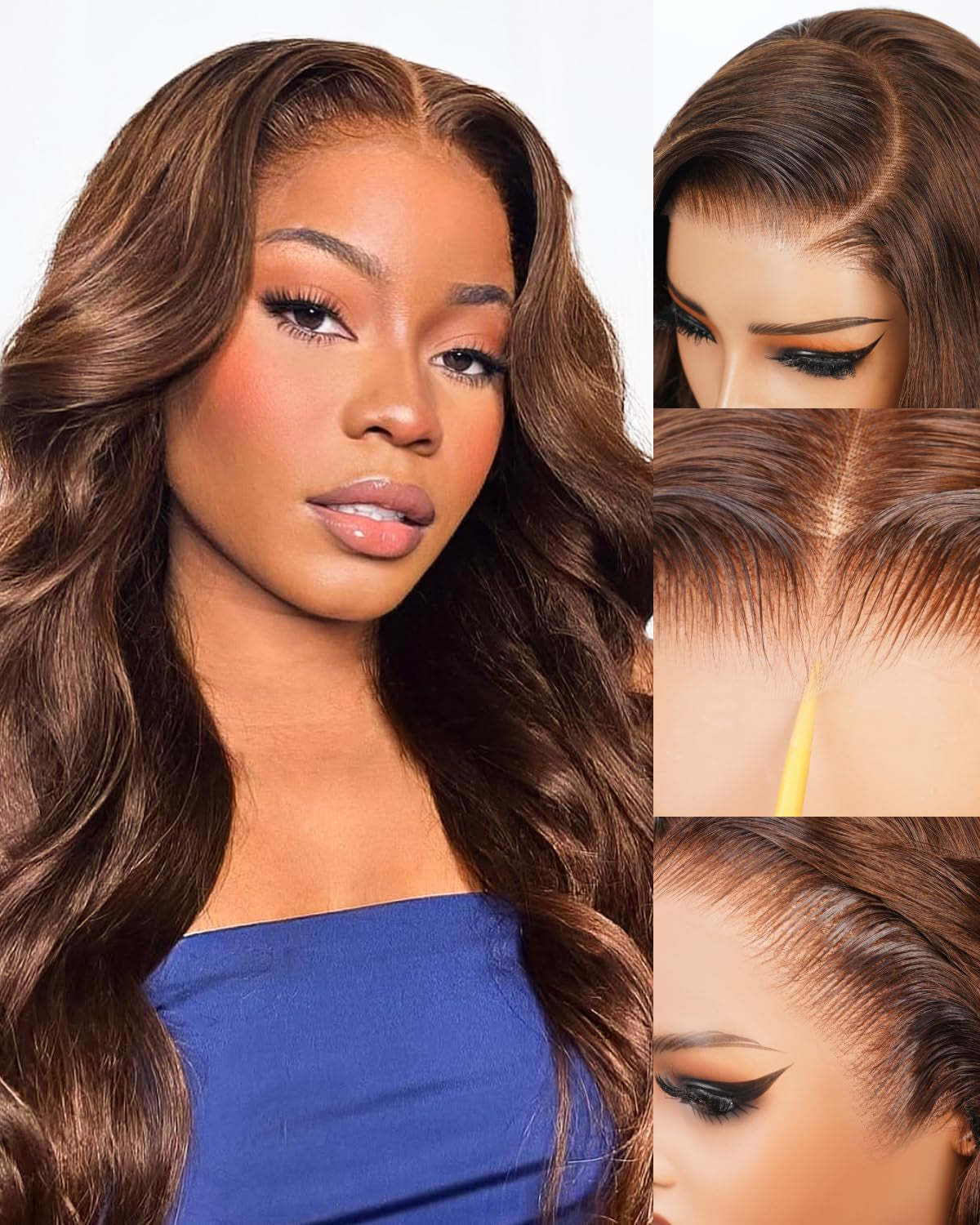 13X6 Chocolate Brown Lace Front Wig Human Hair HD Transparent Body Wave Lace Front Wigs Human Hair Pre Plucked Glueless Frontal Brown Wig Human Hair 20 Inch