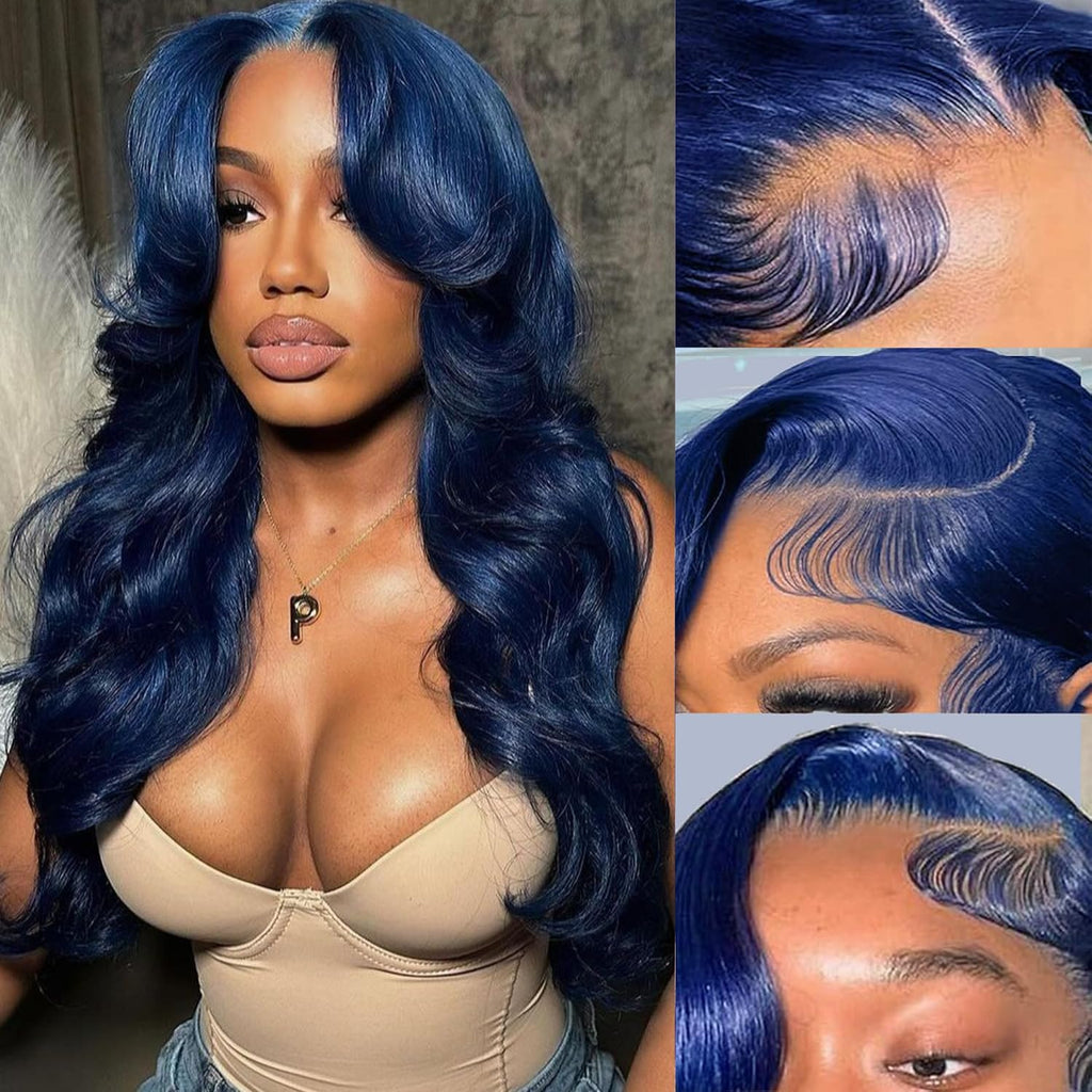 28 Inch Blue Wig Human Hair 13X6 Body Wave Lace Front Wigs Human Hair Blue Glueless Wear and Go Hd Full Lace Frontal Wig for Women 180% Density